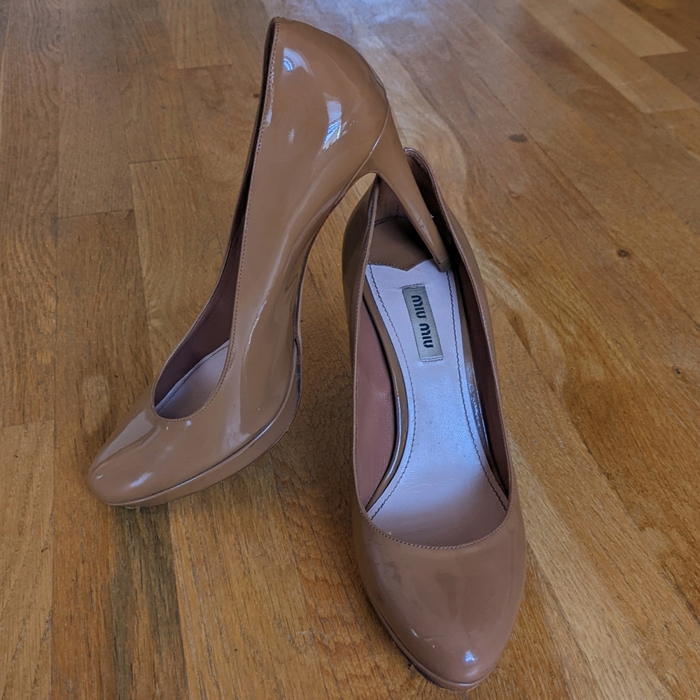 Miu Miu Patent Leather Nude Pumps